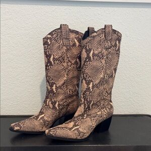 Chico's Brown Snakeskin Heeled Boots